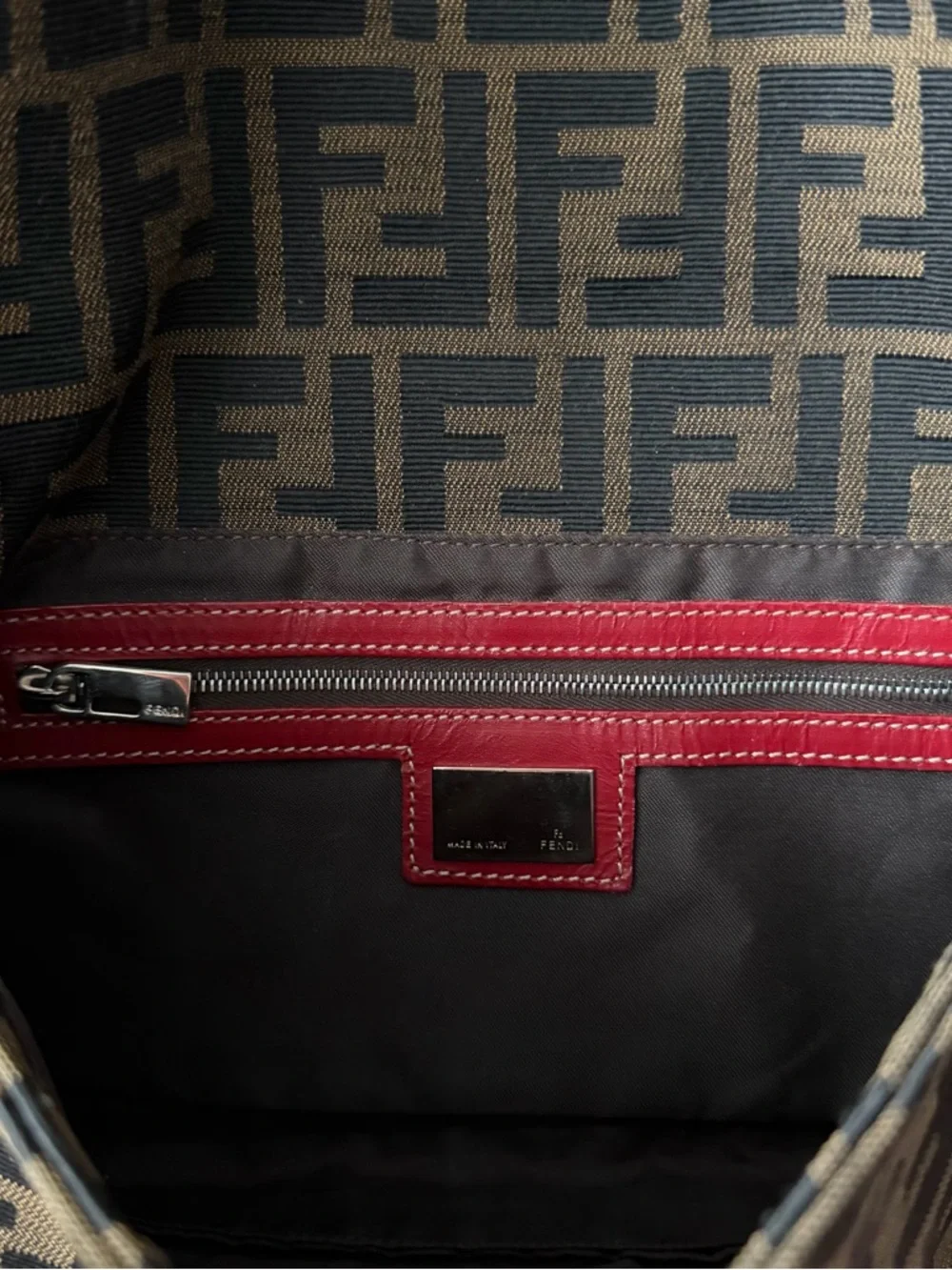 Fendi Red Leather Zucca Baguette - Picture 7 of 8
